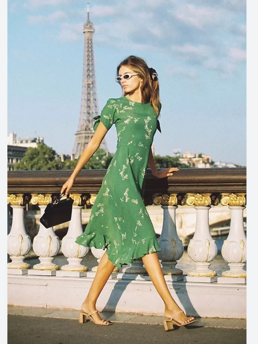 Faithfull The Brand Emilia Midi Dress Myrtille Floral Print Green L - Picture 4 of 12
